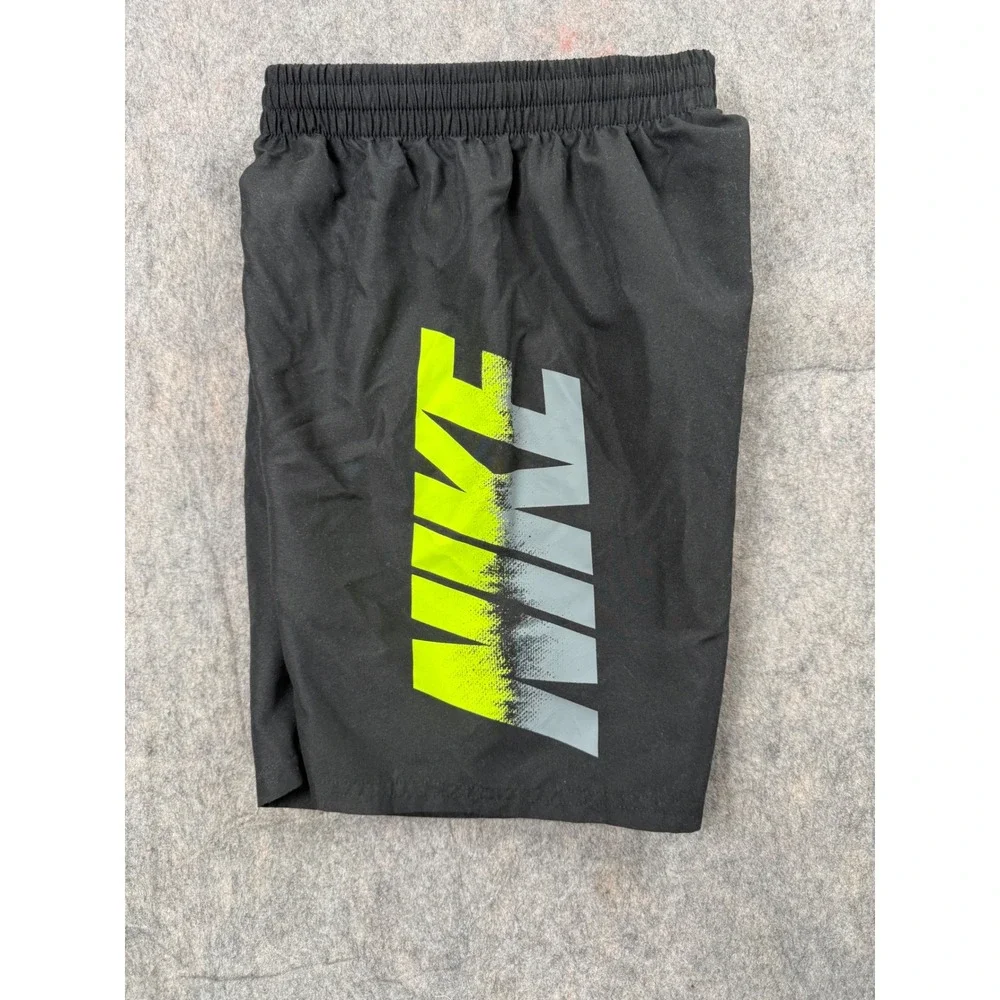 Nike Boys Swim Trunks Black Neon Yellow Mesh Lined Shorts Size‎ Medium M 10-12